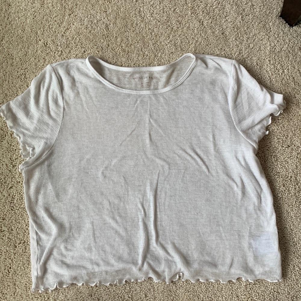 White see through textured American Eagle crop top with ruffle sleeves
